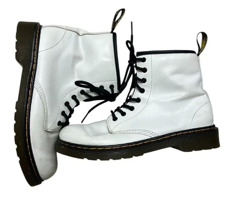 Dr. Martens White Leather Round Toe Lace Up Zip Ankle Boots 4 Youth Grunge Emo